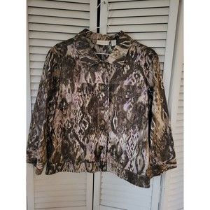 Chicos Women’s 1 (M) Beige Pink Shimmer Linen Snakeskin Button Up Jacket Blazer